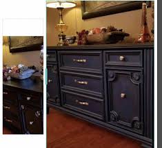 Rhonda Brown Hardy Updated This Shiny Black Side Board With Bunker Hill Blue Paint And Then Glazed With A Mixture Of Co Dixie Belle Paint Blue Paint Home Decor