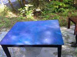 Spray Paint Galaxy Table Needs A Few Touch Ups But You Get The Idea Spray Paint Furniture Diy Spray Paint Diy Painting