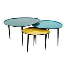 Tables Gigognes En Metal Laque Bleu Et Jaune Galet Tables Gigognes Table Basse Gigogne Table Basse Gigogne Bois