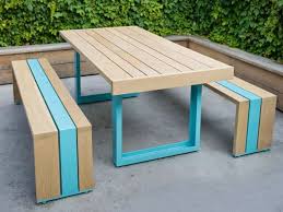 Picnic Table And Bench With A Pop Of Color Modern Yard Pinterest Modern Outdoor Table Modern Outdoor Furniture Outdoor Table Settings