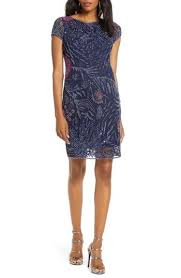 Enjoy Exclusive For Pisarro Nights Red Rose Motif Beaded Mesh Cocktail Dress Online Mesh Cocktail Dress Lace Dress With Sleeves Cocktail Dress