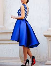 Modern V Neck Top Lace Royal Blue Short Homecoming Dress Satin Cocktail Dress Satin Homecoming Dress Backless Cocktail Dress