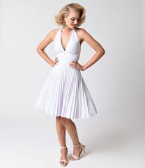1950s Style White Pleated Marilyn Halter Dress Vintage Dresses Online 1950s Inspired Dress Inspired Dress