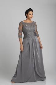 Plus Size Silver Gray Mother Of The Bride Dresses Scoop Neck Sheer Sleeves Applique Evening Dresses Plus Size Mother Of The Bride Gown Mother Of Groom Dresses