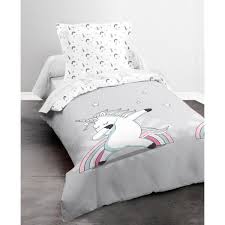 Housse De Couette Licorne Dabidou Gris 140x200cm 1 Personne 100 Coton Housse De Couette Housse De Couette 140x200 Parure De Couette