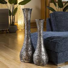 Beautiful Pair Tall Embossed Silver Vases With Slim Necks These Large Vases Are Beautiful Pieces To Behold These Stunning Dec In 2020 Embossed Silver Vase Large Vase