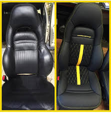 Corvette Yellow And Black Interior Seats Diamond Stitch Custom Car Interior Leather Car Seats Leather Car Seat Covers