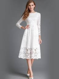 Ericdress Soild Color Three Quarter Knee Length Lace Dress White Lace Party Dress Lace White Dress Knee Length Lace Dress