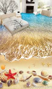 Beach Wave Red Starfish Colerful Shell 00006 Floor Decals 3d Wallpaper Wall Mural Stickers Print Art Bathroom Decor Living Room Kitchen Waterproof Business Home 3d Wallpaper For Walls Floor Murals 3d Wallpaper
