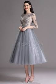 Edressit Grey Tea Length Party Cocktail Dress With Embroidery 04162208 Cocktail Dress Party Cocktail Evening Dresses Coctail Dresses