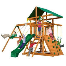 Gorilla Playsets Diy Outing Iii Wooden Swing Set With Rock Wall And Slide 01 0001 The Home Depot Wooden Playset Gorilla Playsets Wooden Swing Set