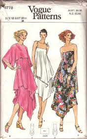 Handkerchief Hem Evening Cocktail Strap Tier Dresses Over Under Slip Cape Vintage Sewing Pattern Vogue 9778 1979 Fitting Measurements Vogue Dress Patterns
