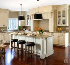 Kitchen Refresh With Brazilian Cherry Floors And Cream Cabinets Black Shade Pendants Replacing Kitchen Countertops Cherry Wood Kitchens Cream Kitchen Cabinets