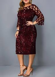 Plus Size Sequin Embellished Three Quarter Sleeve Dress Modlily Com Usd 34 43 In 2020 Necklines For Dresses Mesh Panel Dress Three Quarter Sleeve Dresses