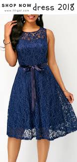 Usd35 84 Navy Blue Belted High Waist Lace Dress Liligal Dresses Dresses Shop Casual Dresses Fashion Dresses