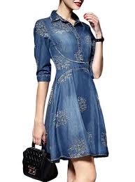 Women Three Quarter Length Sleeves Denim Dress Womens Denim Dress Half Sleeve Dress Summer Vintage Jean Dress