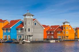 European Style Urban Buildings By Creativenature Nl Waterfront Houses In Various Colors In Groningen N Architecture Background Waterfront Homes Boat Building