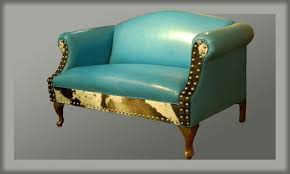 Albuquerque Turquoise Leather Settee Cowhide Furniture Western Furniture Furniture
