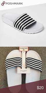 Hunter White Black Strip Slide On Men New Flip Flops In Packaging Black And White Beach To Shower Also Available In Red White And Black Target Shoes Black