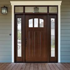 Steves Sons 64 In X 80 In Craftsman 3 Lite Arch Stained Mahogany Wood Prehung Front In 2020 Craftsman Front Doors Exterior Doors With Sidelights Stained Front Door