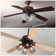 Diy Ceiling Fan Makeover Add Cage Bulb Guards And Edison Bulbs John Took Fan Down And I Spray Painted Fan To Ceiling Fan Makeover Ceiling Fan Diy Diy Ceiling
