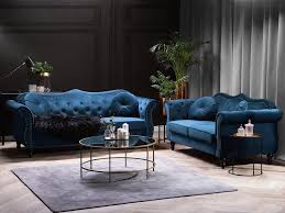 Set De Canape En Velours Bleu Skien En 2020 Canape Velours Bleu Ensemble De Salon Canape Velours
