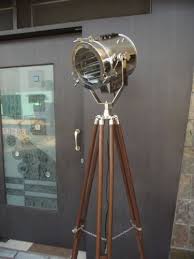 Chrome Floor Wood Searchlight Tripod Nautical Studio Spotlight Home Decor Ebay Spotlight Floor Lamp Vintage Floor Lamp Decorative Floor Lamps