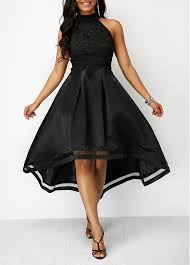 Lace Panel Sleeveless Black High Low Dress In 2020 Black High Low Dress Shop Casual Dresses Lace Dress