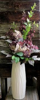 Tall Floor Vase With Romantic Mauve Purple Silk Flowers The Flower Arrangement Is Remova Floor Flower Vases Flower Vase Arrangements Tall Vase Arrangements