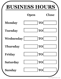 Printable Business Hours Sign Business Hours Sign Store Hours Sign Opening Hours Sign