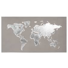 Toile Mappemonde Grise 110x60 Silver Maisons Du Monde Carte Du Monde Carte Du Monde Deco Carte Du Monde Murale