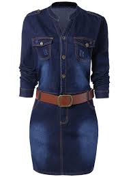 Super Cute Long Sleeve Buttoned Plus Size Denim Dress Plus Size Mini Dresses Long Sleeve Denim Dress Plus Size Short Dresses