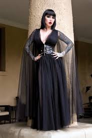 Gothic Glamour Bombshell Gown In Black With Floor Length Sheer Cape Sleeves Gothic Outfits Bombshell Dress Gothic Gowns