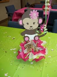 Monkey Center Piece For Girl Baby Shower Made From Foam And Tissue Paper Stuffed In A Small Gl Monkey Girl Baby Shower Baby Shower Monkey Theme Owl Baby Shower