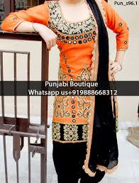 Sensational Orange And Black Punjabi Suit Product Code Pun S96 1 To Order This Dress Please Call Or Whatsap Punjabi Outfits India Clothes Black Punjabi Suit