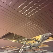 Suspended Ceiling Drop Ceiling Grid Painted With Bead Board Panels While In Progress Dropped Ceiling Acoustic Ceiling Tiles Basement Ceiling
