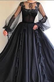 2019 New Long Sleeves Appliques Black Ball Gown Formal Prom Dresses Evening Grad Dress Ld2155 Black Ball Gown Detailed Black Dress Tulle Prom Dress