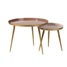 Tables Gigognes En Metal Beige Rose Et Dore Tables Gigognes Table Basse Ronde Et Table Basse