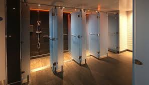 A Fitness Club In The Uk Where Perspex Known As Lucite Lux In North America Frost Was Selected Over Locker Room Shower Gym Design Interior Shower Cubicles
