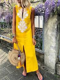 Buy Summer Dresses For Women At Justfashionnow Online Shopping Justfashionnow Crew Neck Yellow Women Summ Summer Dresses For Women Maxi Shift Dress Maxi Dress