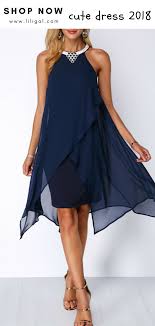 Usd37 26 Embellished Neck Navy Blue Asymmetric Hem Chiffon Dress Liligal Dresses Navy Blue Chiffon Dress Blue Chiffon Dresses Black Chiffon Dress