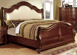 Furniture Of America Selene Traditional Sleigh Bed Brown Cherry Queen Upholstered Platform Bed Bed Frame Sets Cherry Bed
