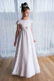 First Holy Communion Dress In White With Very Delicate Lace Chiffon With A Beautiful Girls Communion Dresses Holy Communion Dresses First Communion Dresses