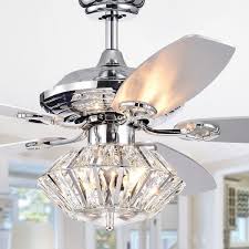 Makore Chrome 52 Inch Lighted Ceiling Fan With Crystal Shade Incl Remote 2 Color Option Blades Ceiling Fan Ceiling Fan Design Cool Floor Lamps