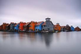 Colorful Buildings Of Reitdiephaven In Groningen Netherlands Colourful Buildings Light Colors Beautiful Lights