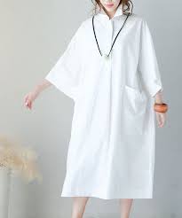 Korean Style Front Pockets Oversized Shirt Dress Letter Embroidered White Dress In White One Size Regular Oversized Shirt Dress Korean Fashion Fashion