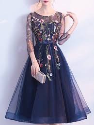 Cocktail Navy Blue Mesh Floral Midi Dress In 2020 Womens Dresses Midi Sundress Midi Cocktail Dress