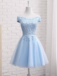 Hellblau Schnurung Spitze Off Shoulder Tutu Elegantees Trauzeugin Midikleid Partykleider Festkleid Tullkleid Vestidos De Dama Vestidos De Fiesta Para Adolescentes Vestidos Bonitos Para Adolescentes