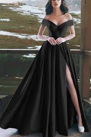 Elegant V Neck Off The Shoulder Long Satin Prom Dresses Cr 901 Prom Dresses Long Black Black Tie Event Dresses Black Dress Formal
