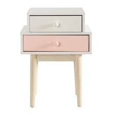Table De Chevet 2 Tiroirs Blanche Et Rose Maisons Du Monde Table De Chevet Table De Chevet Enfant Table De Chevet Bois
